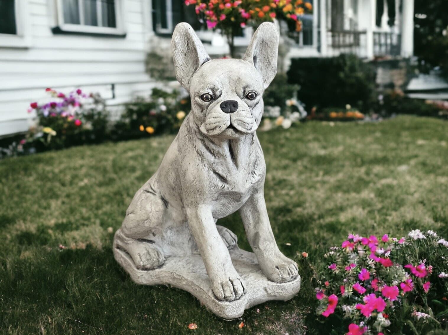 Realistic Boston Terrier Statue Concrete Dog Memorial Garden Pet Sculpture 15\