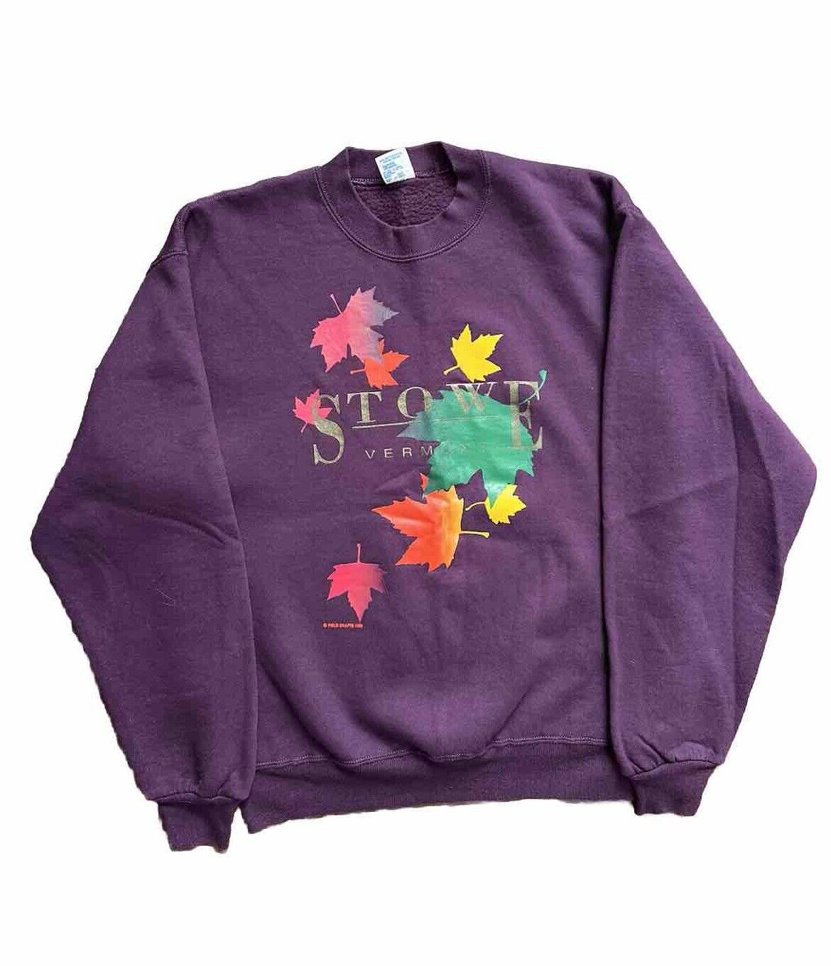Vintage Jerzees Stowe Vermont  Pullover Sweatshirt Fall Maple Leaves Medium 1990