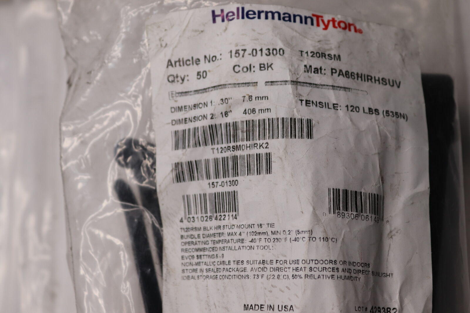 (50-Pk) Hellermann Tyton Stud Mount Tie 16\