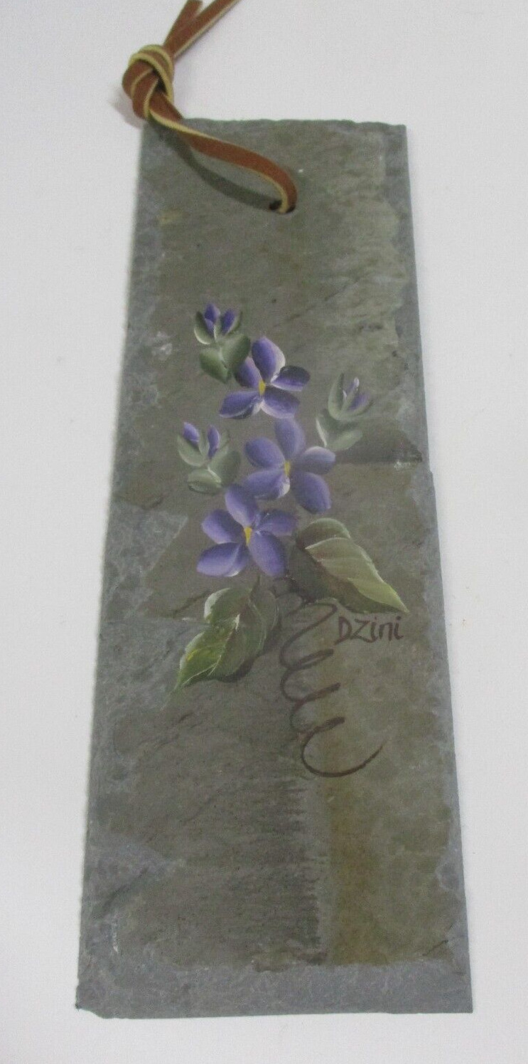 Hand Painted Flowers on Flat Hanging Stone Signed DZINI