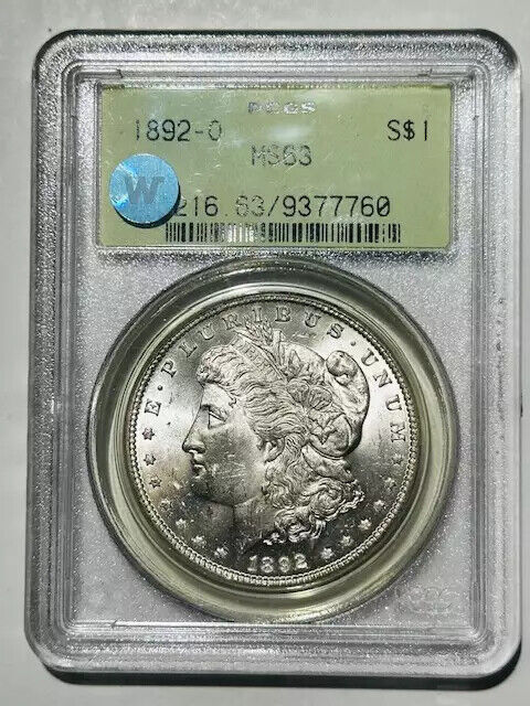 1892 O Morgan Silver Dollar PCGS MS-63 OLD GREEN HOLDER OGH Sight White