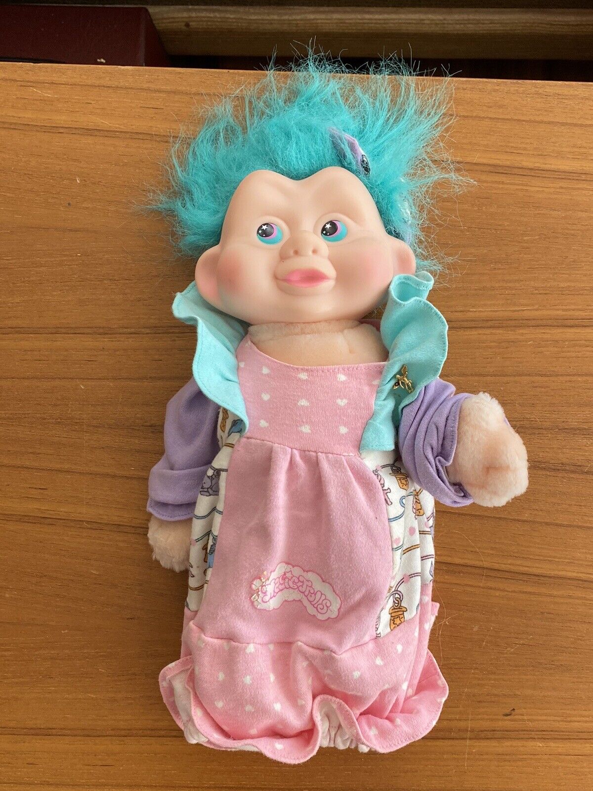 Applause Toys Magic Troll Plush Vintage 11” Soft Body Green Hair Pink Gown 1991