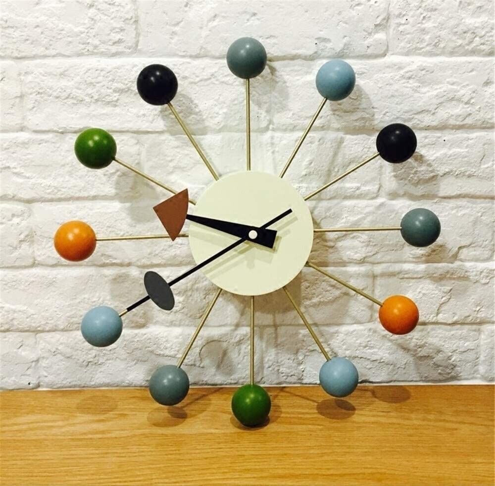 Wood Ball Wall Clock 13 in George Nelson Style Mid Century Modern living room
