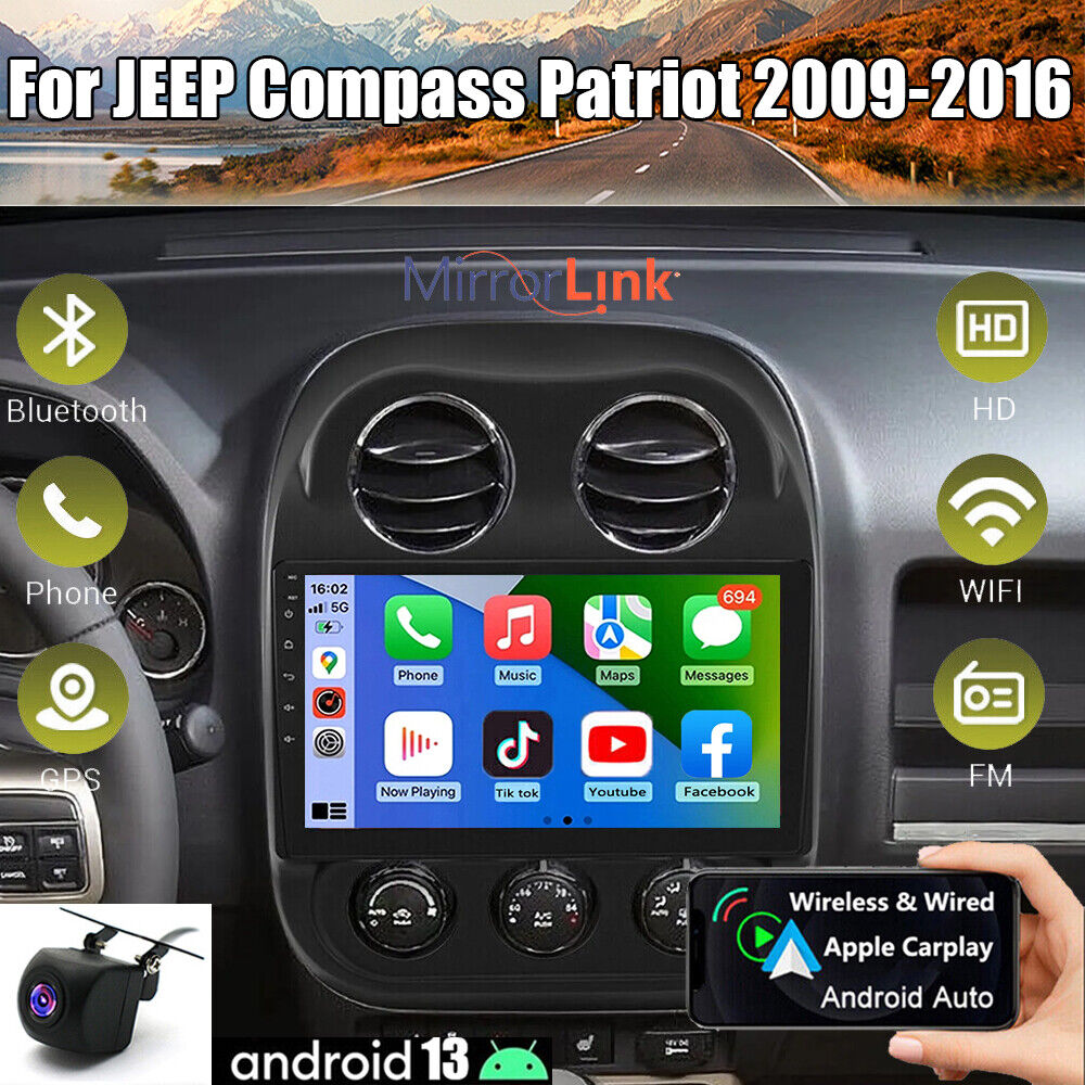 Android 13 Apple Carplay Car Stereo Radio GPS For Jeep Patriot Compass 2009-2016