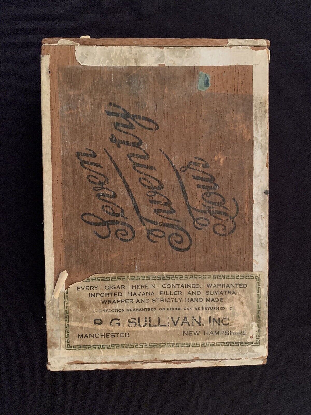 Antique R.G. Sullivan’s Wooden Cigar Box, 7-20-4, Manchester, NH