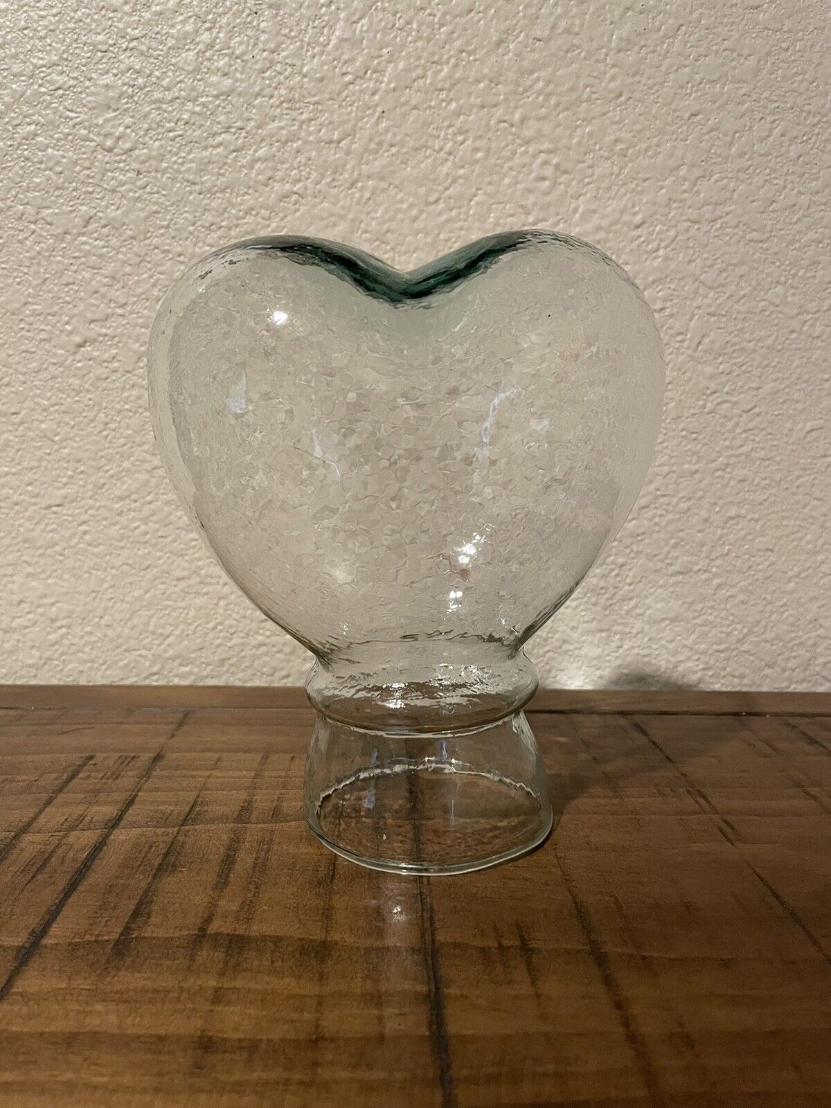 Vintage 8” Hand Blown Glass Hollow Heart Sculpture 