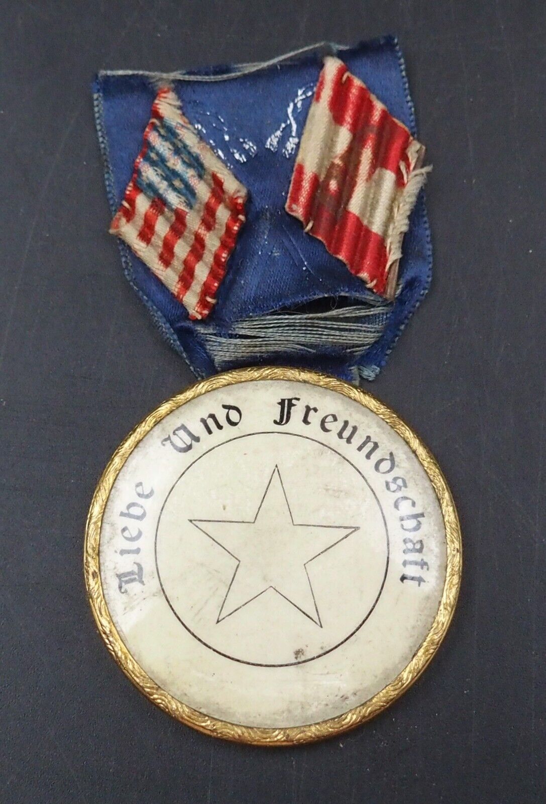 Antique German USA Liebe Und Freundschaft Love & Friendship Medal & Ribbon #W042