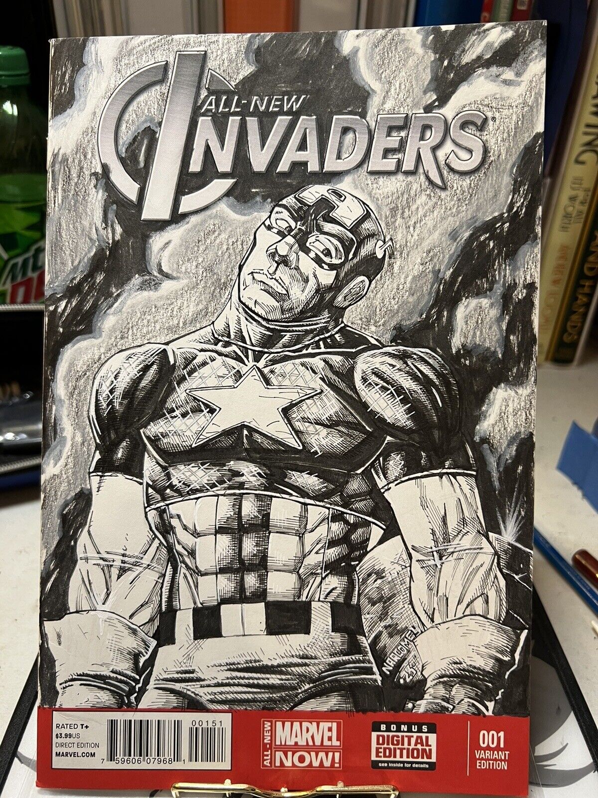 Invaders, All New 001, Sketch Cover CAPTAIN AMERICA art by NARCOMEY