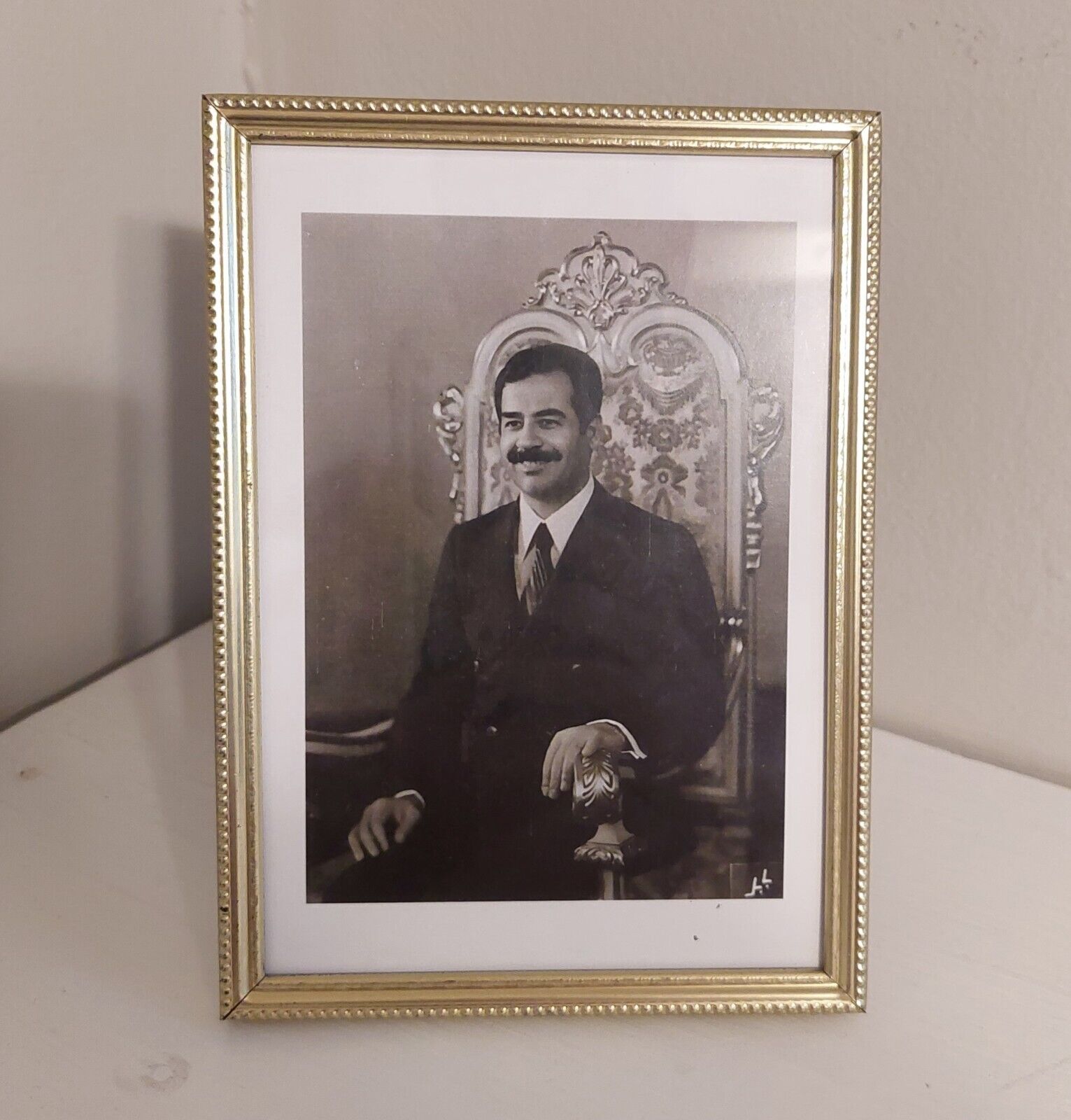 Vintage Frame Portrait Saddam Hussein Iraq Iraqi Rare