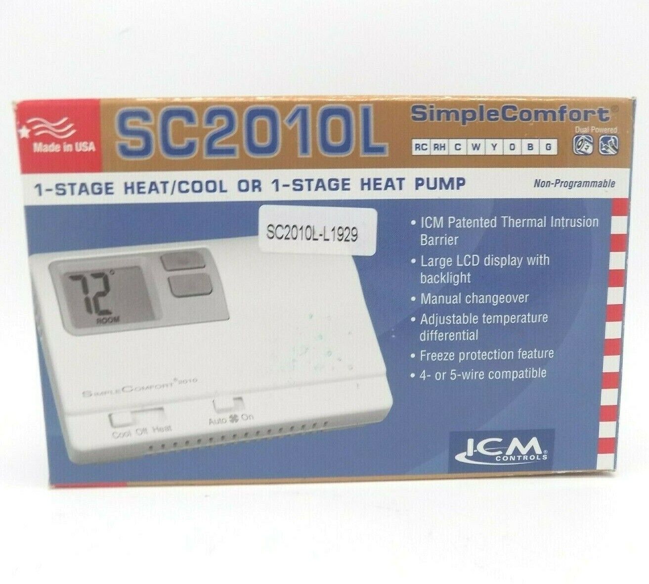 SC2010L ICM Simple Comfort Wall Furnace Thermostat Heat/Cool Heat Pump 