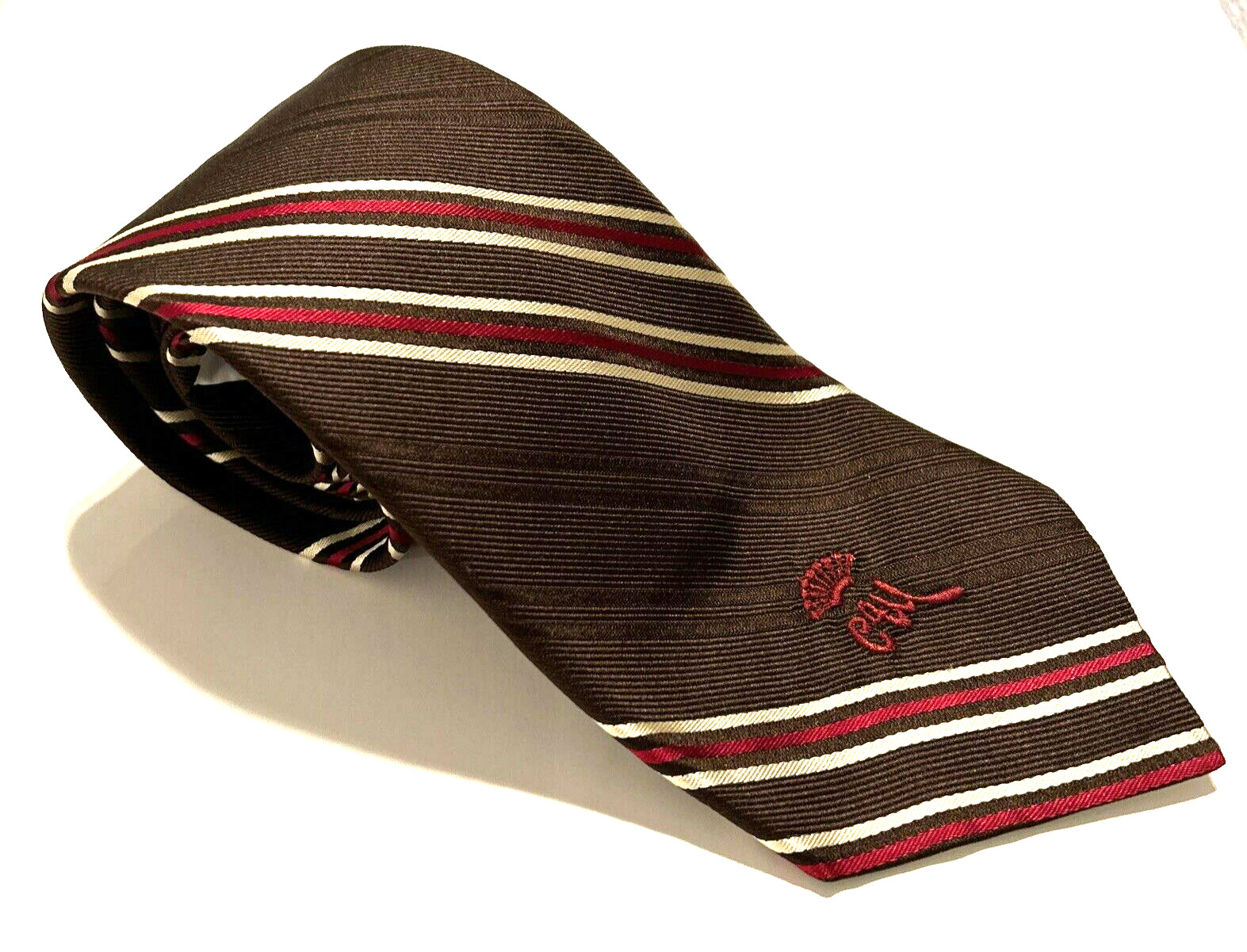 Vintage 1940’s Countess Mara NY Front Logo Men\'s Tie Silk Repp Brown Red White