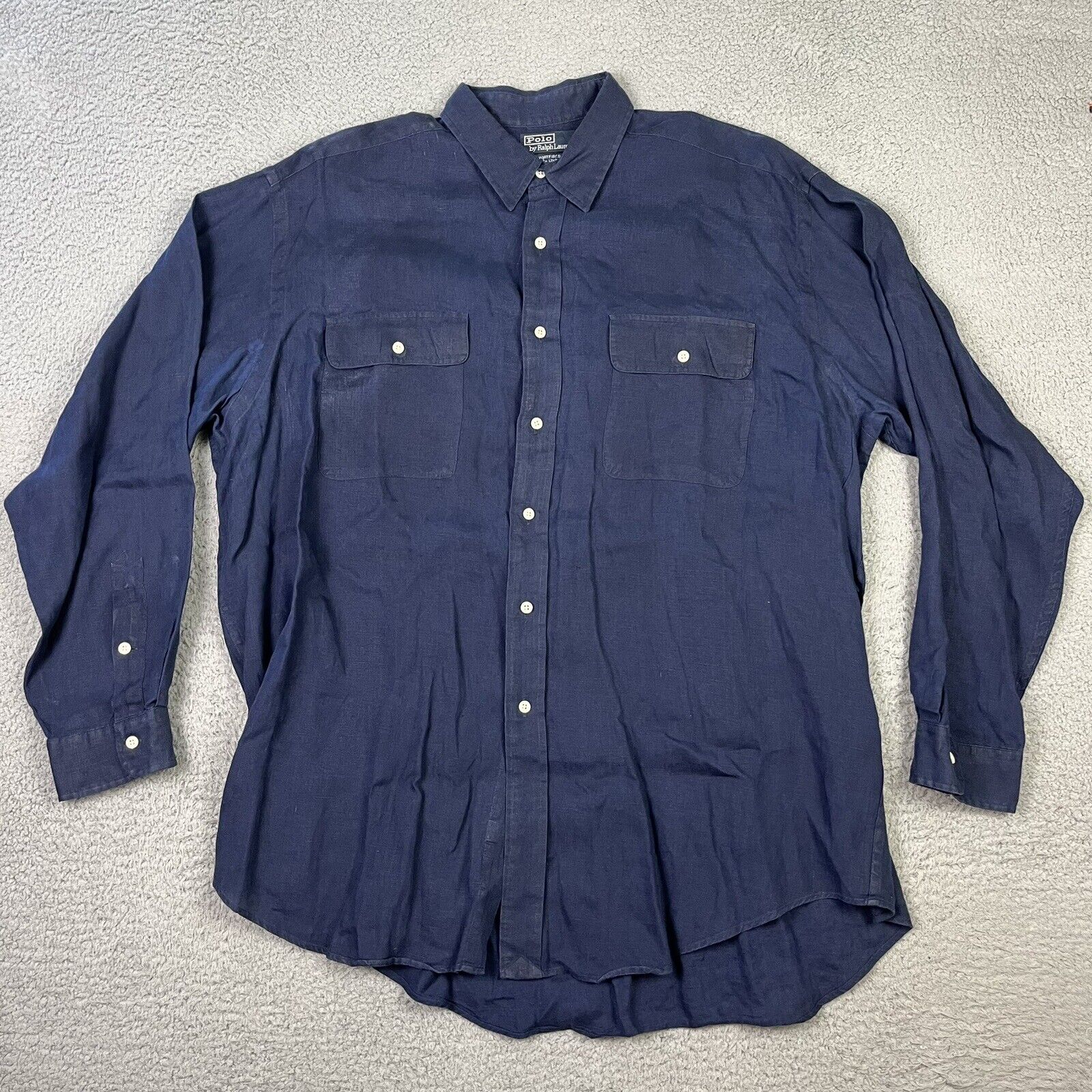 Vintage Polo Ralph Lauren Whitfield Shirt Mens XL Blue 100% Linen Long Sleeve