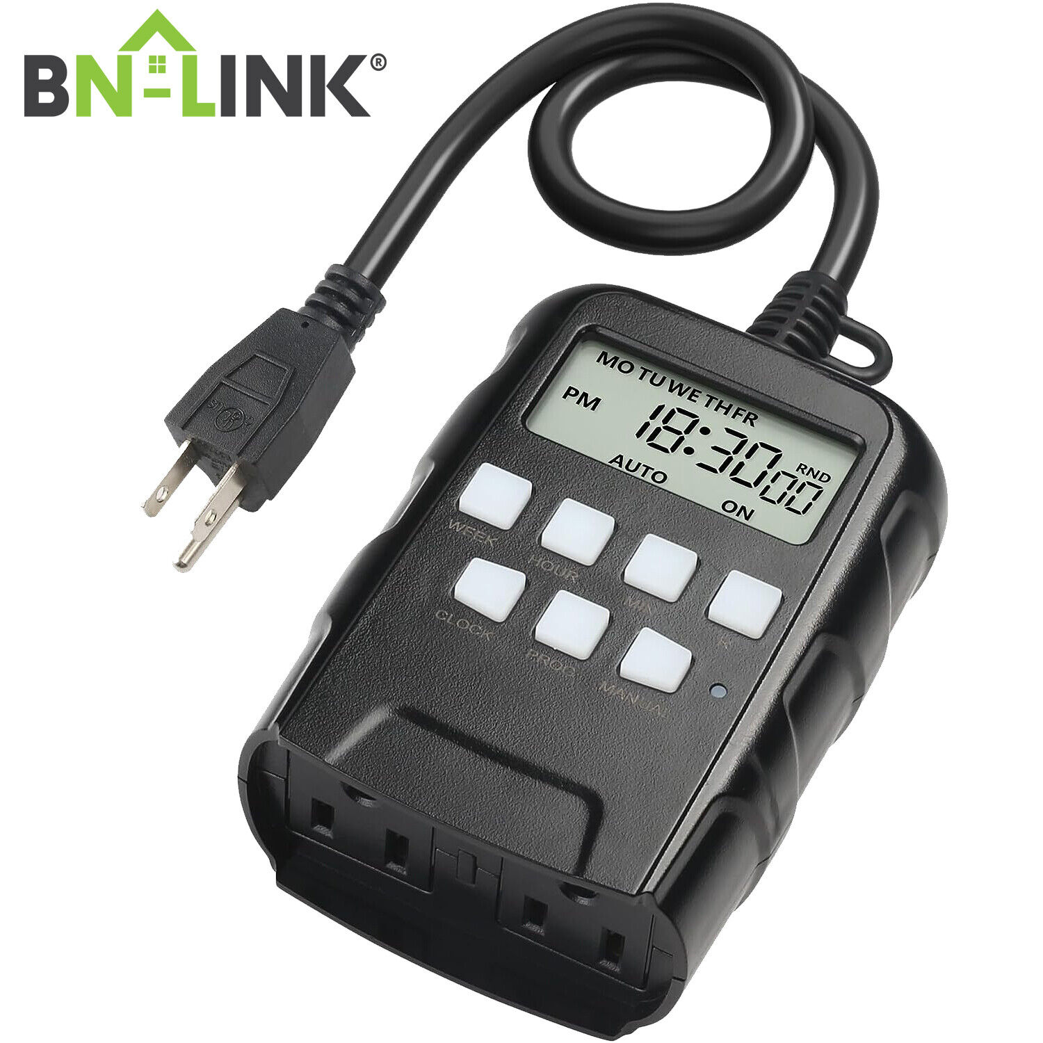 BN-LINK 7 Day Outdoor Heavy Duty Digital Programmable Timer Dual Outlet 8 On/Off
