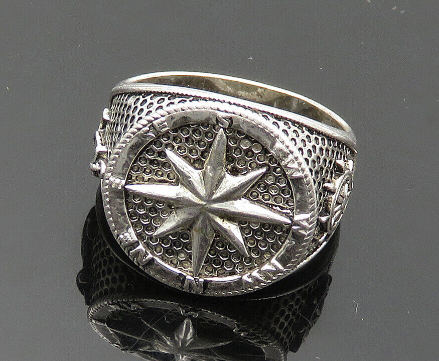 925 Sterling Silver - Vintage Nautical Compass Large Band Ring Sz 12 - RG20198