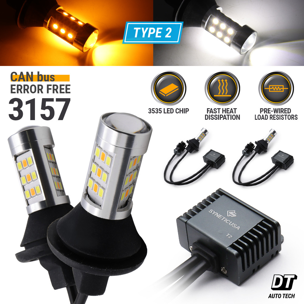 Syneticusa CANBUS 3157 Switchback LED Turn Signal DRL Light Bulbs White/Amber