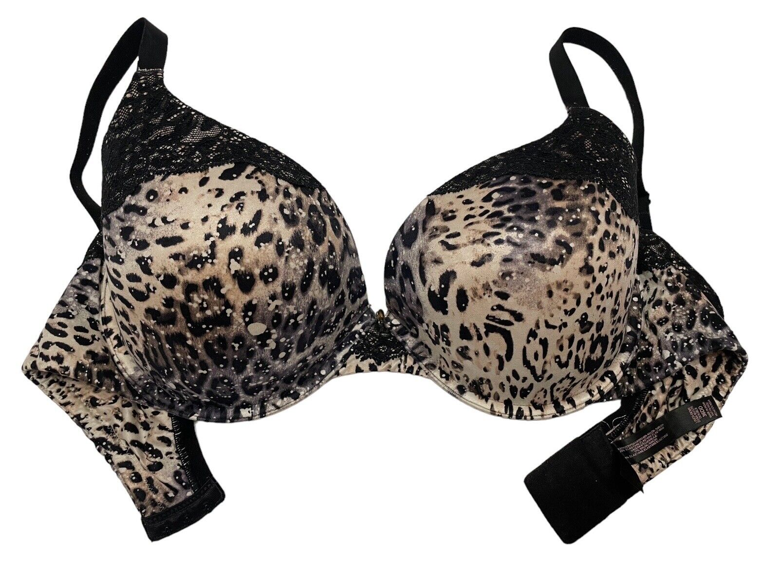 Vintage Victoria’s Secret Lined Demi Bra 36dd Leopard Lace Charm Logo Underwire