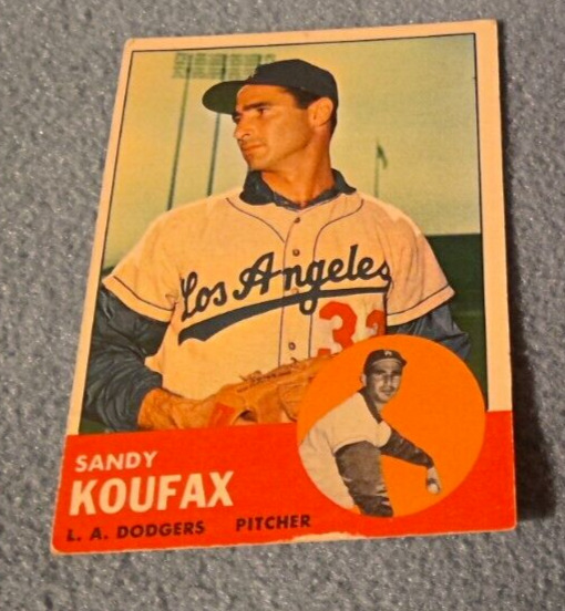 Vintage 1963 Topps Baseball Card Sandy Koufax Los Angeles Dodgers #210 With Wear