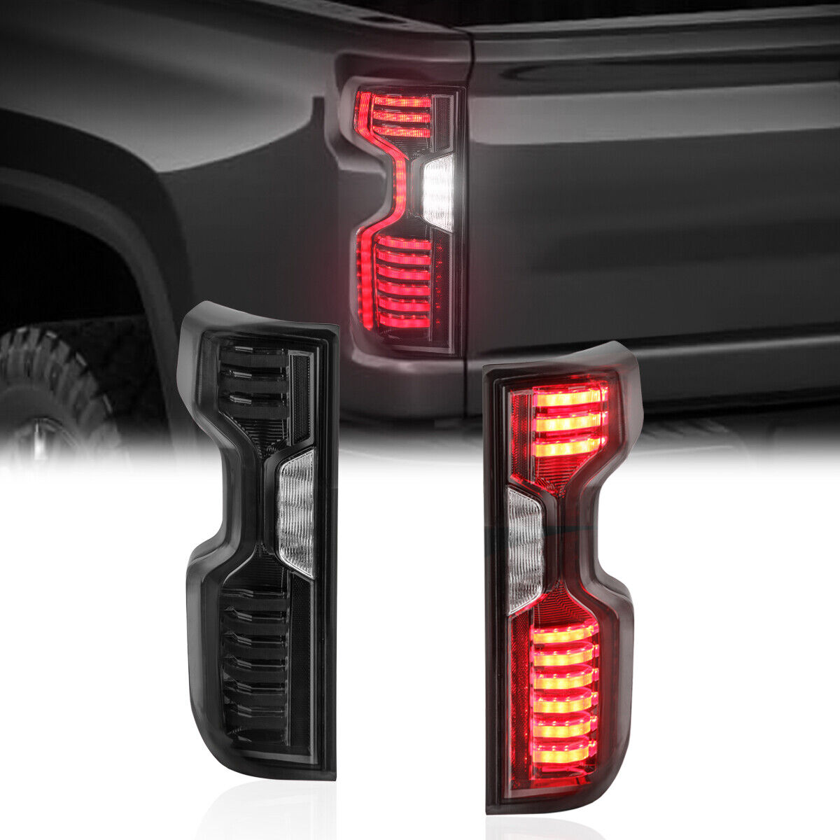 Pair Smoked Tinted Full LED Tail Lights For 2019-2021 Chevy Silverado New Body