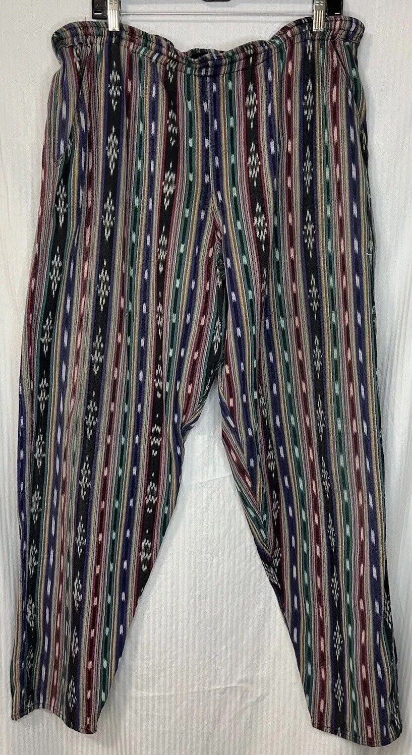 Guatemalan Pants XXL Vintage Boho Multicolor Hippie Woven 100% Cotton Ikat Print