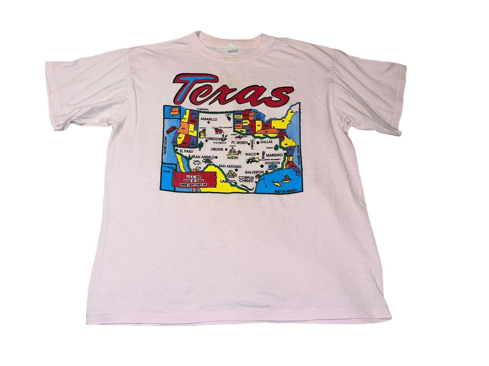 Vintage Texas Map 80’s Single Stitch Everything’s Big State Shirt  Souvenir