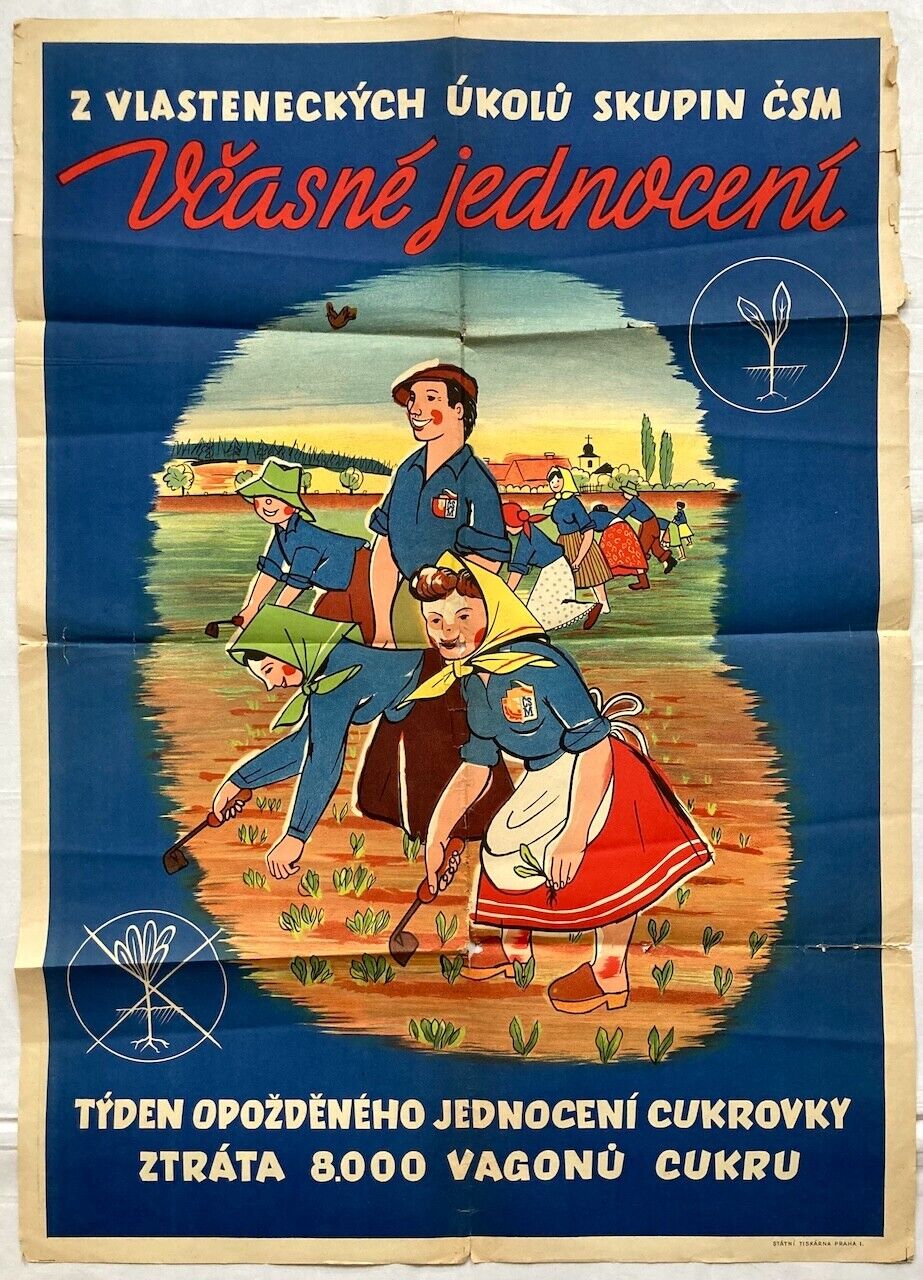 Original Vintage Poster  SUGAR BEET - AGRICULTURE - FARMERS - SOCIALISM - 1950s