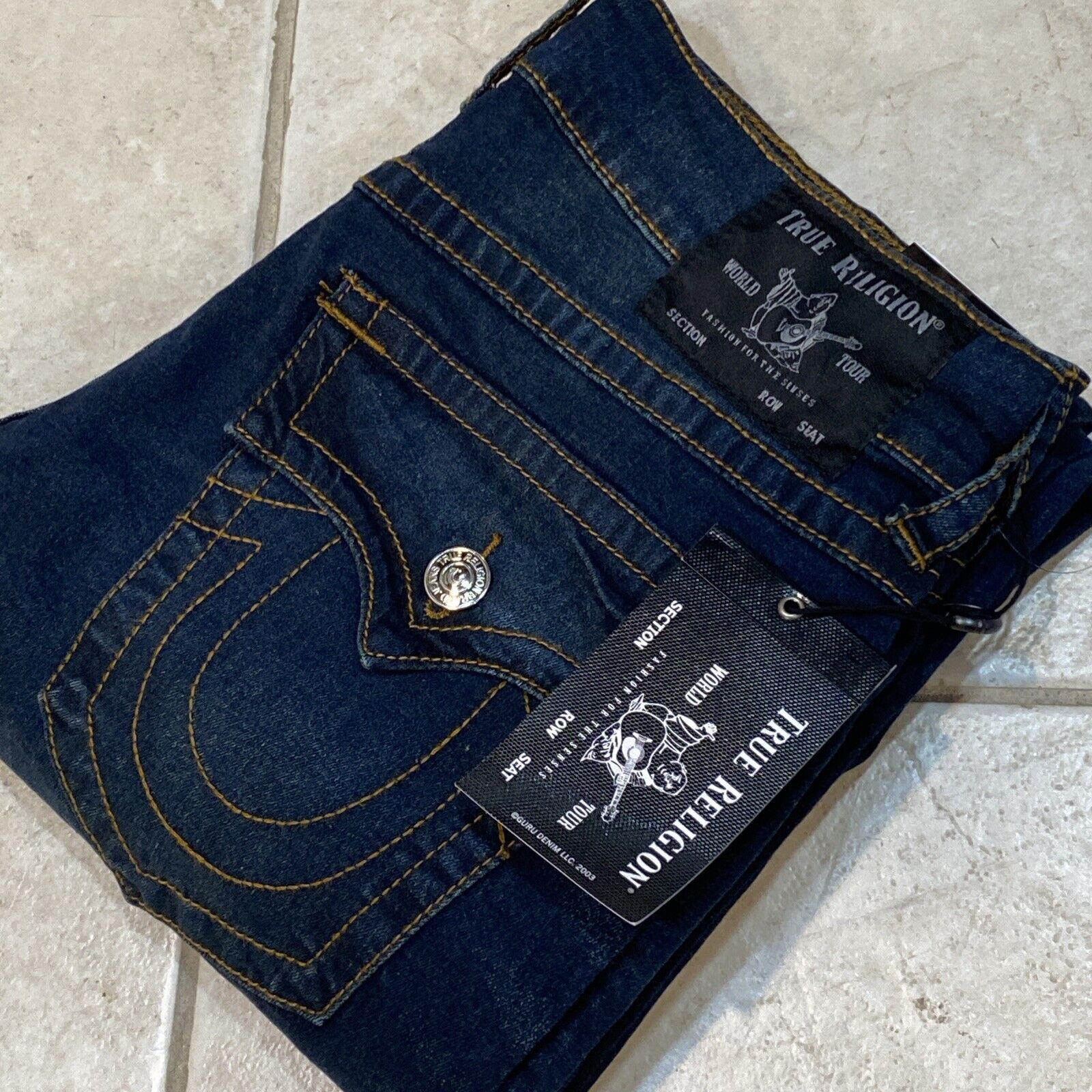 True Religion Ricky Flap Relaxed Thick Stitch Blue Jeans Men’s 34x32 $149     A5