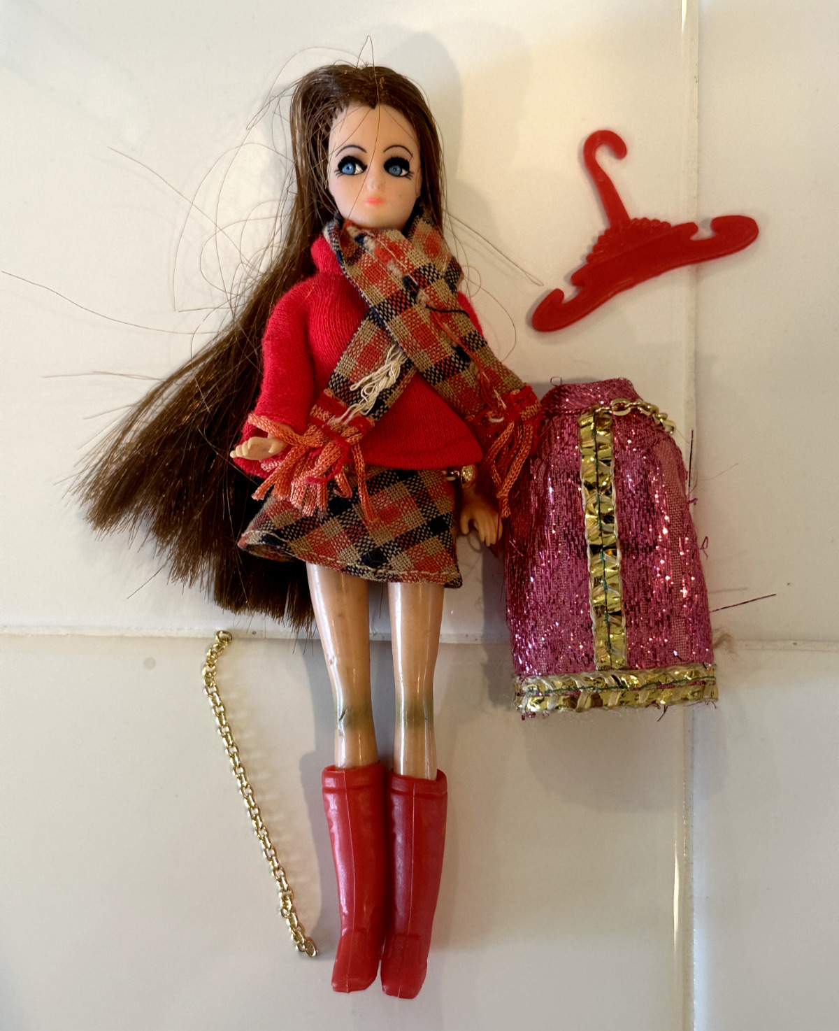 Vintage Topper Dawn Longlocks in Mad About Plaid w/ Extra Pink Sparkly Dress