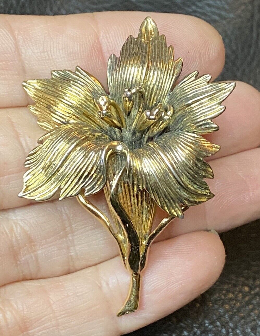 Vintage Napier  Sterling Silver 925 Flower Brooch Pin Gold Plated 2.5”H Orchid