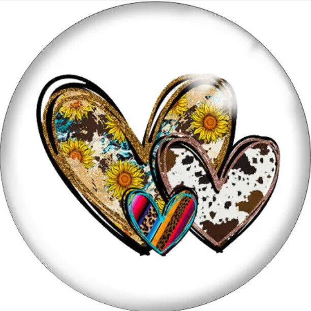 Country Cowhide Sunflower Hearts Love Glass 20mm Snap Charm For Ginger Snaps