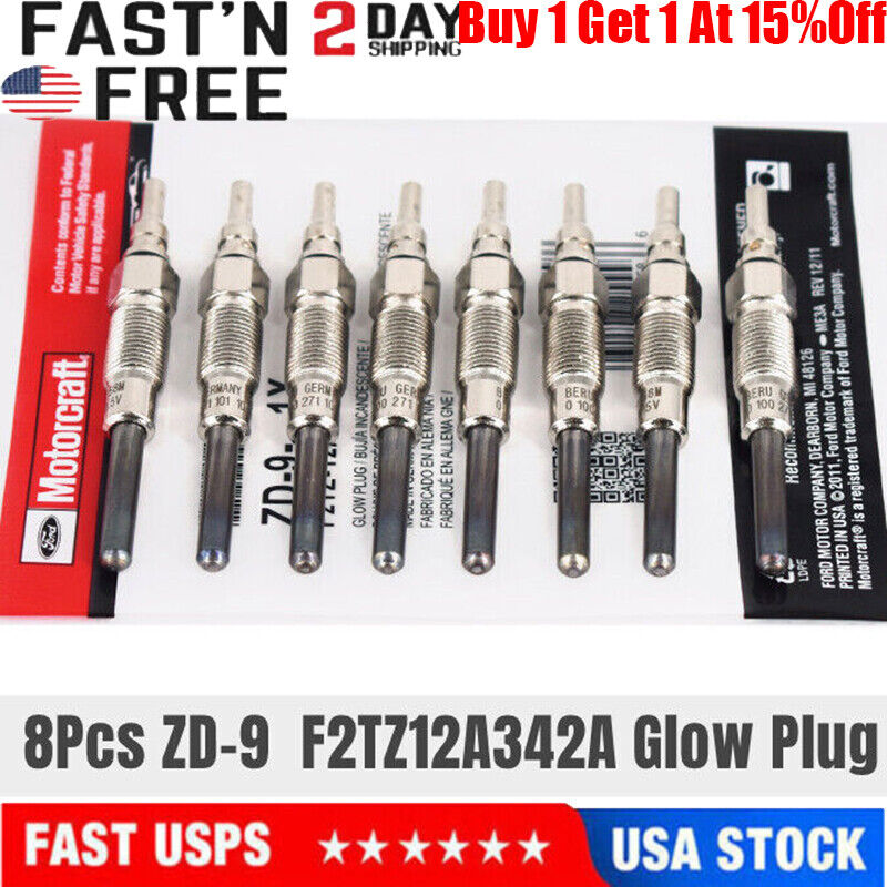 8Pcs ZD-9 Glow Plugs F2TZ12A342A Fits For Ford 7.3L F250 F350 F59 Motorcraft ZD9