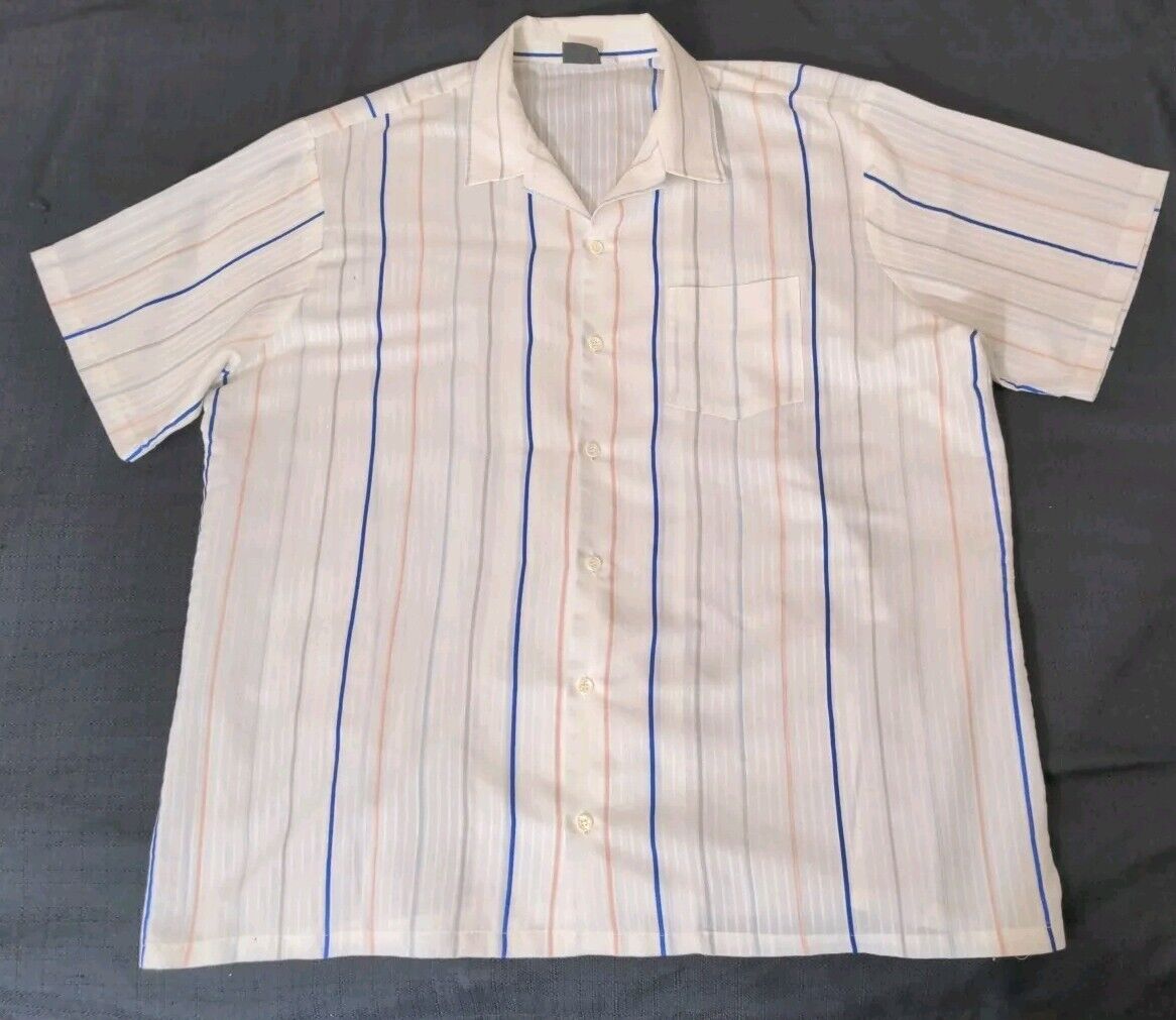Vintage Spire 1970\'s USA Made Button Shirt Mens Size Big 2XL White Stripe Disco