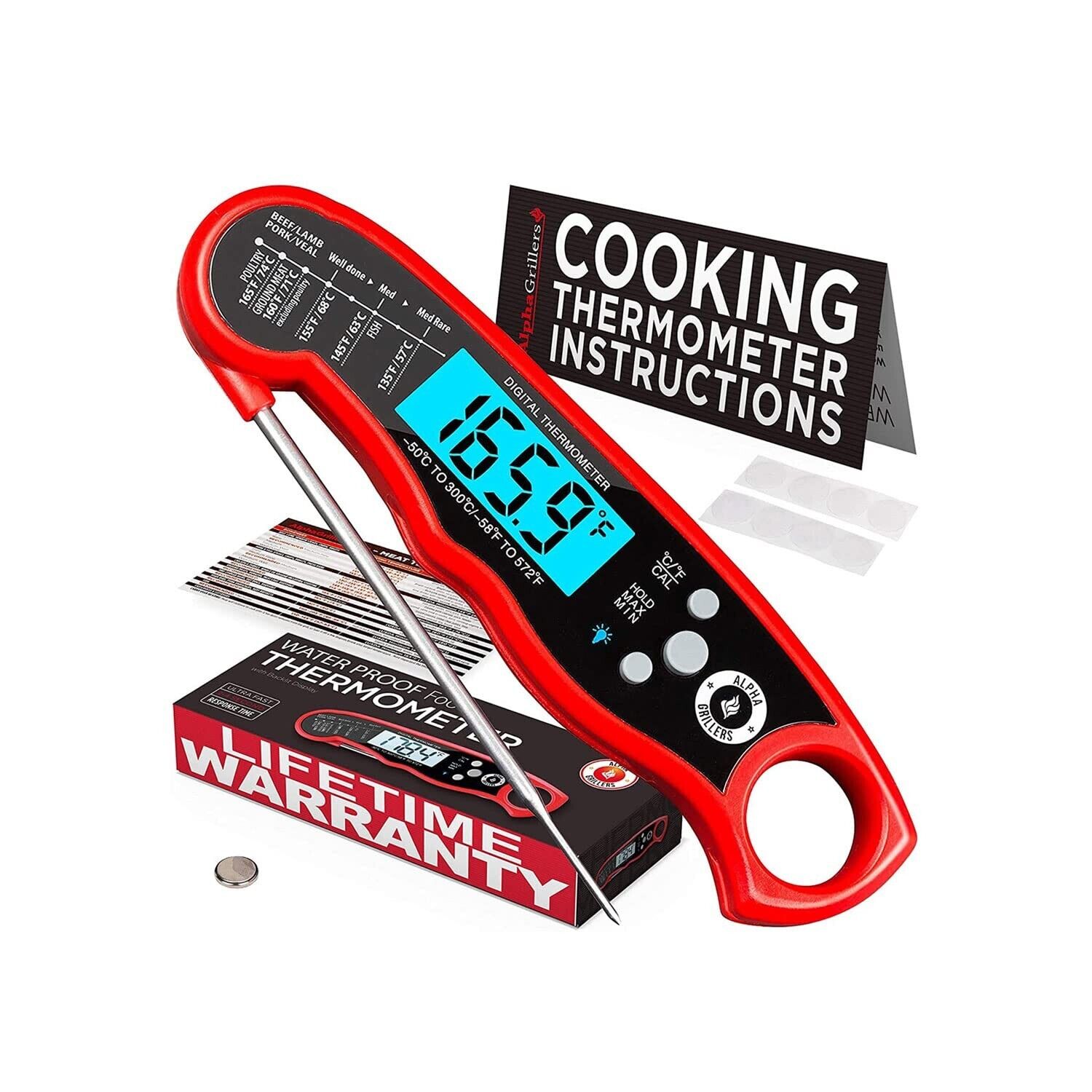 Alpha Grillers Instant Read Meat Thermometer for Grill and Cooking. Best Wate...
