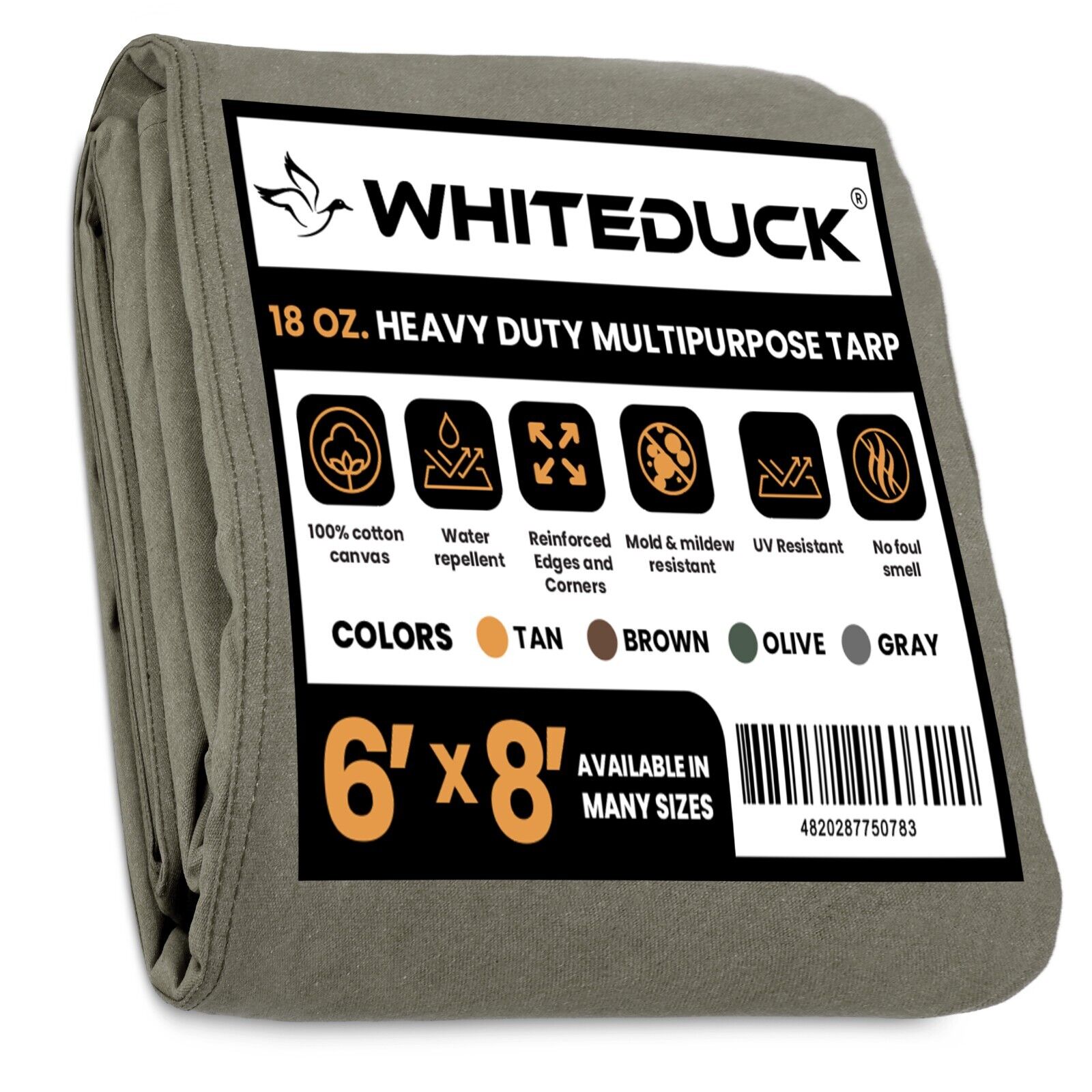 WHITEDUCK Super Heavy Duty Canvas Tarps 18 oz. Olive Drab Waterproof Tarpaulin