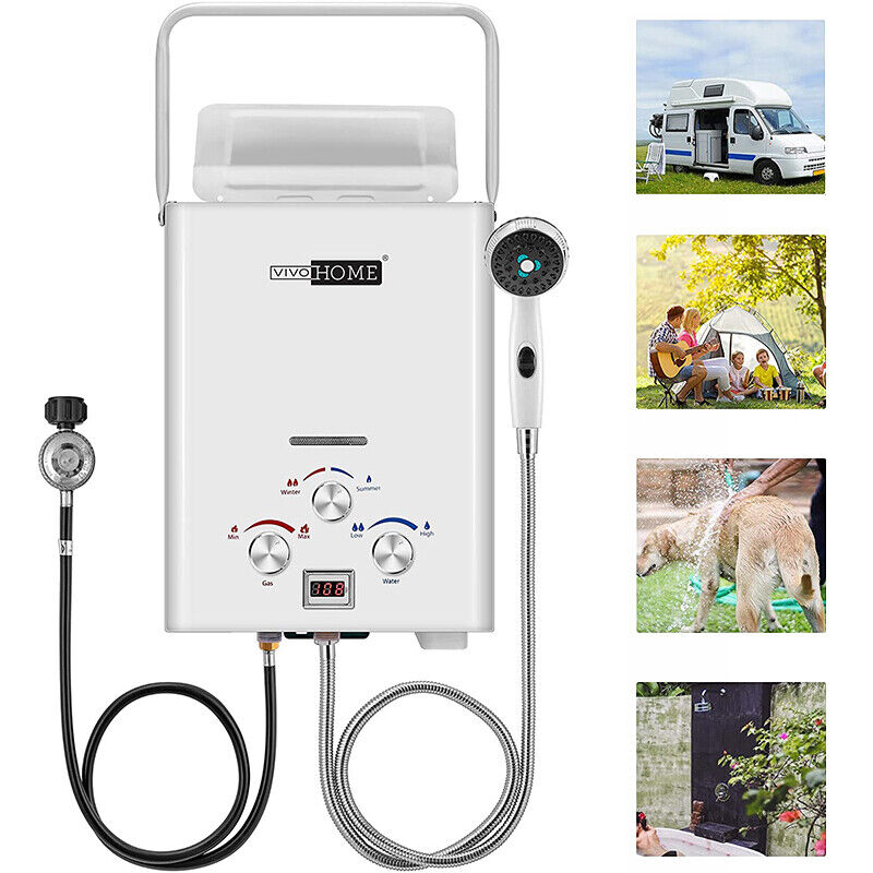 Portable 1.6GMP 6L Propane Gas Tankless Water Heater Digital Display RV Camping 
