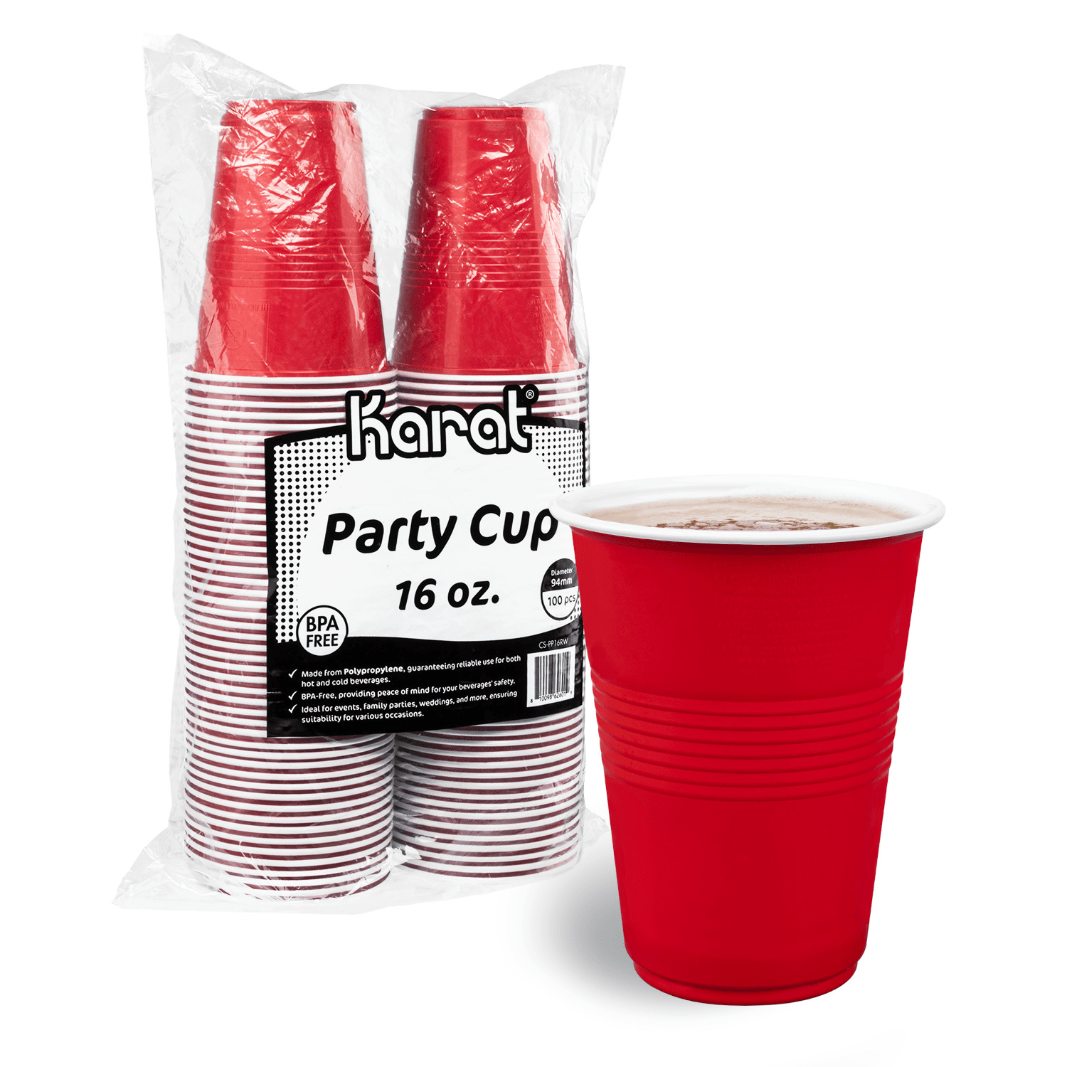 Karat 16oz BPA Free PP Party Cup, Red/White - 600 pcs, CS-PP16RW