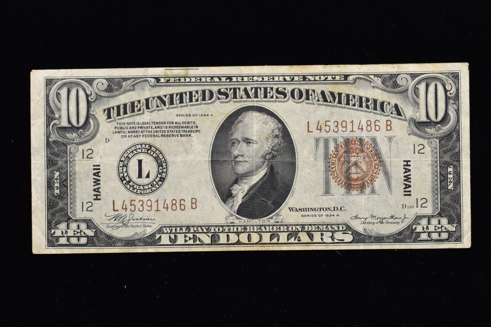 1934-A $10 HAWAII NOTE ✪ VF VERY FINE ✪ EMERGENCY ISSUE WWII BILL 486 ◢TRUSTED◣