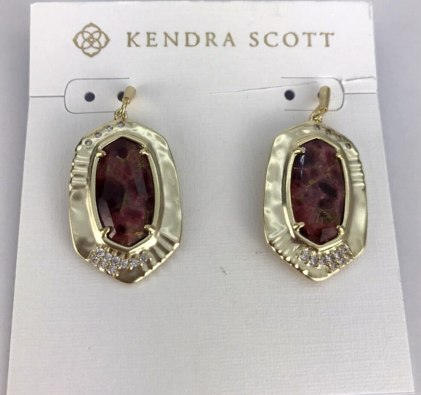 Kendra Scott Anna Maroon Jade Drop Earrings Vintage Gold Plated Brass 1\