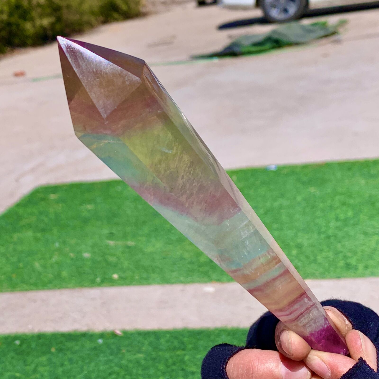 206G Natural rainbow fluorite scepter Quartz Crystal Single-End Terminated Wand