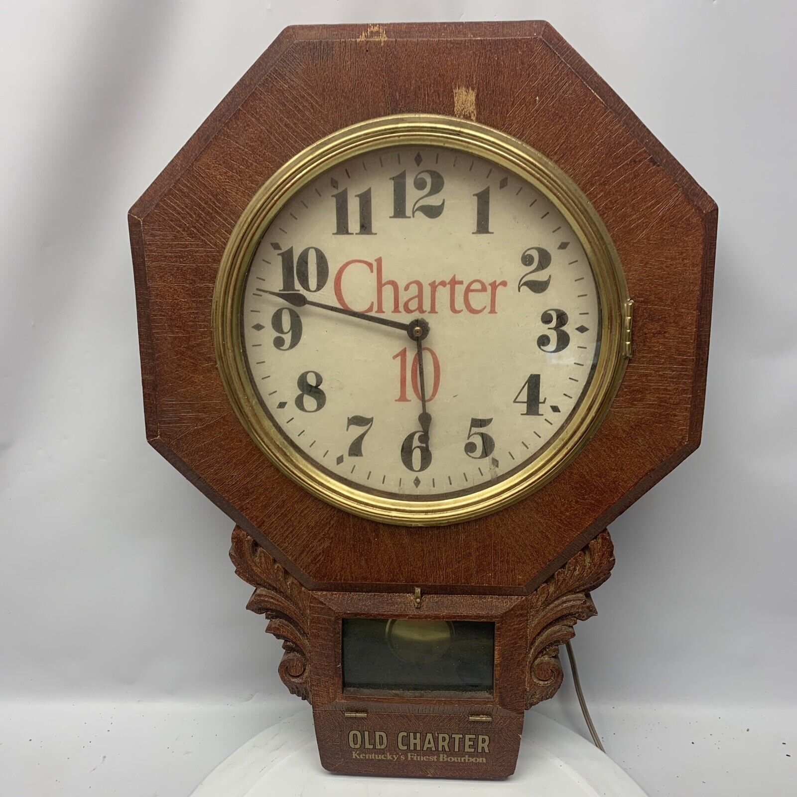 Vintage Old Charter 10 Kentucky Bourbon Whiskey Advertising Clock