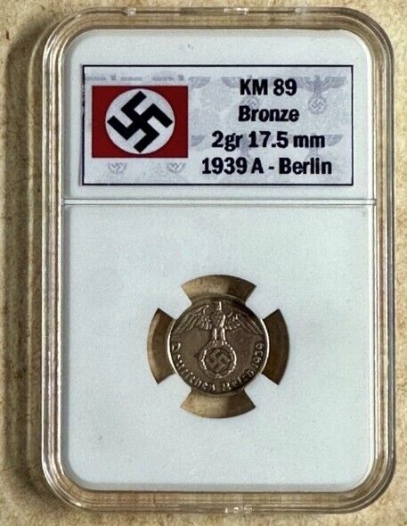 1937 - 1940 - Nazi Germany 1 Reichspfennig - WWII - 1 Coin Display Slab