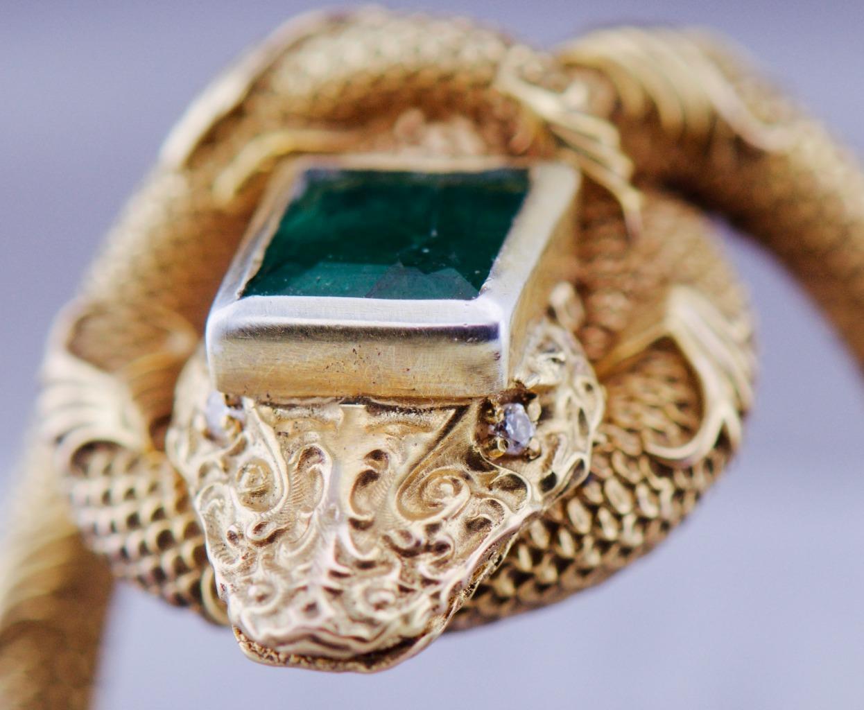 Antique Victorian Snake Serpent Ring 18k Gold Diamonds 1ct Emerald c1880's RARE