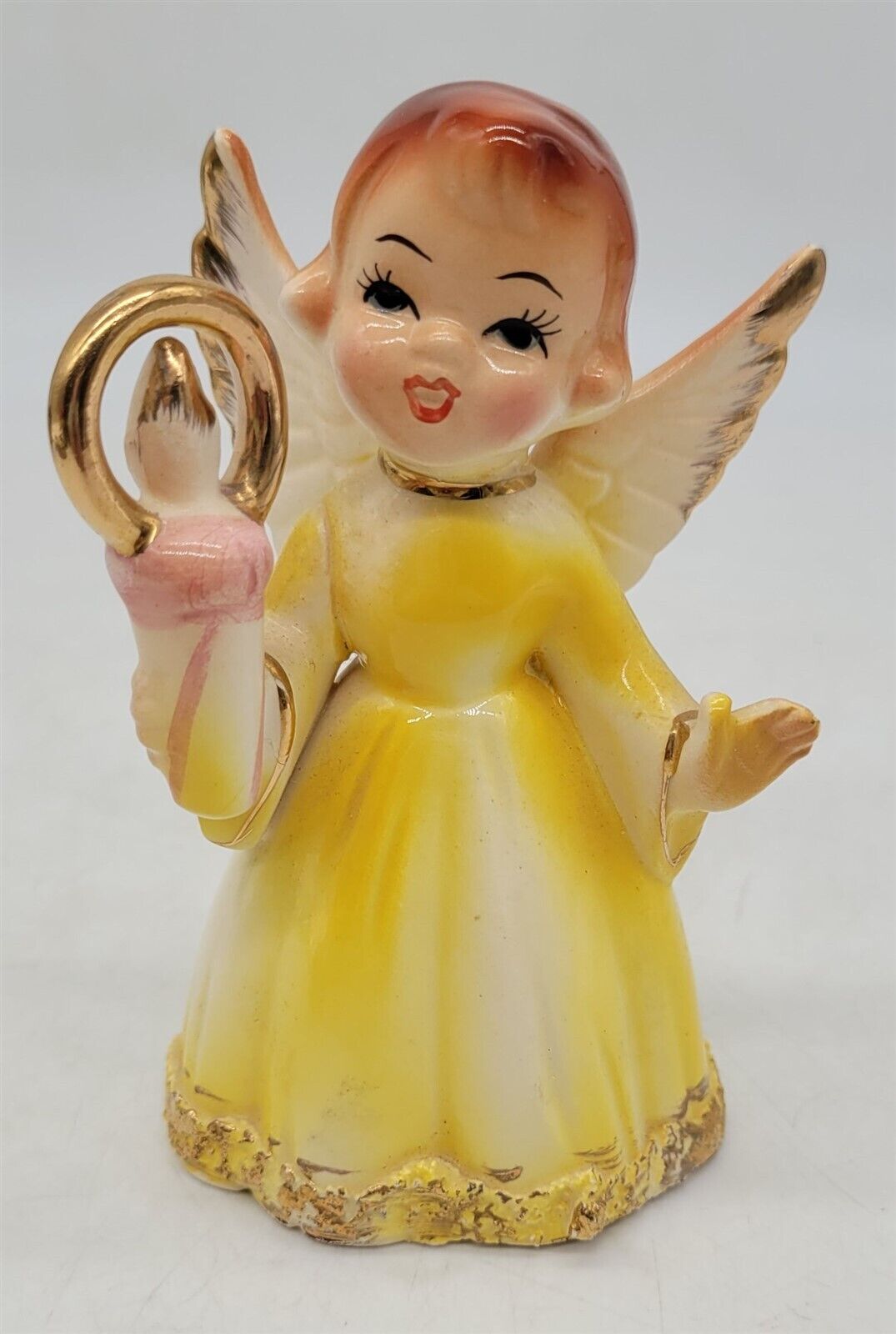 ThriftCHI ~ Porcelain Yellow Angel Holding Candle Japan Ceramic Figurine