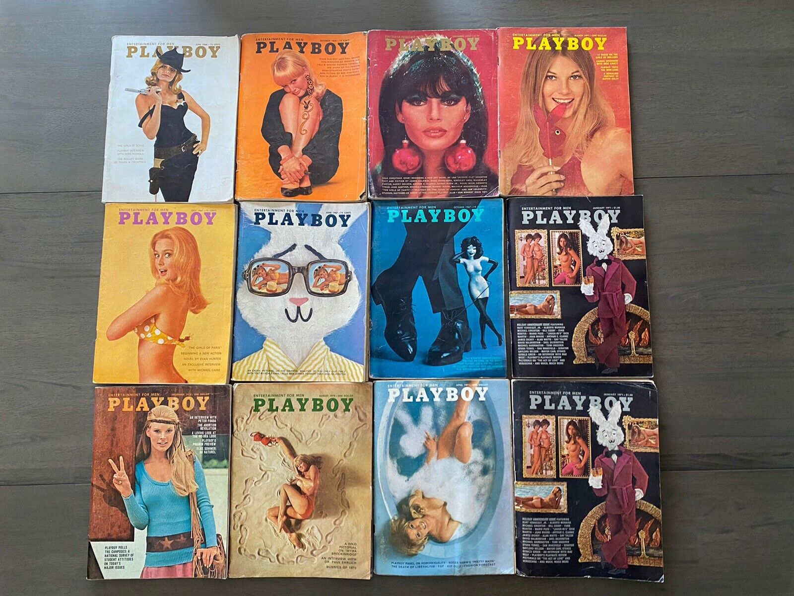 Lot of 12 Playboy Magazine Late 1960s Early 70s All Centerfolds Vintage w/2 Xtra