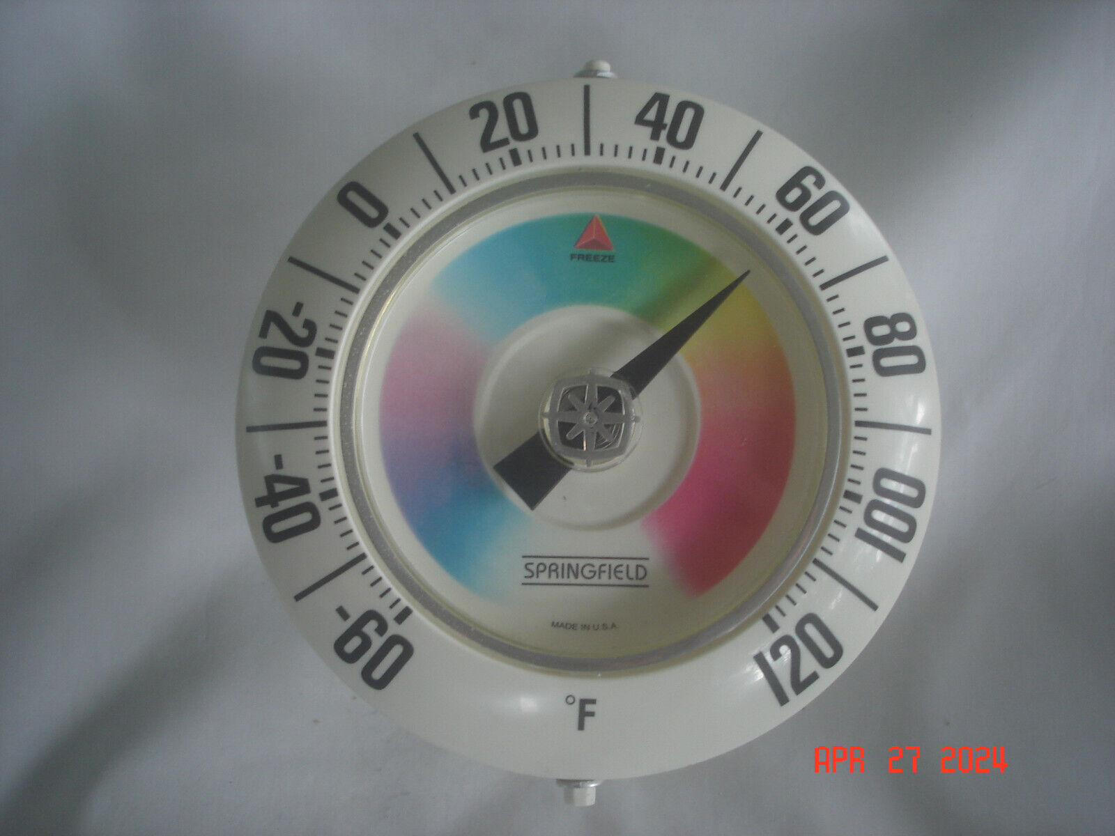 NICE Vtg. SPRINGFIELD RAINBOW COLORS INDOOR OUTDOOR PLASTIC THERMOMETER 5.25\
