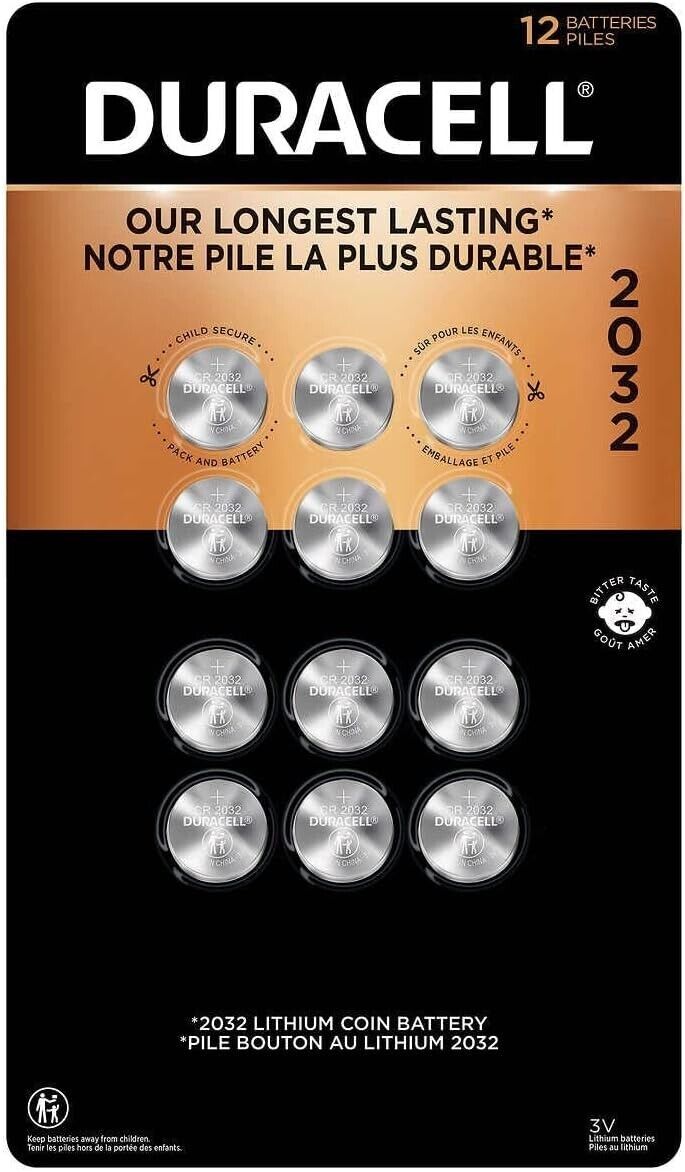 Duracell CR2032 3V Lithium Battery, Child Safety Features 12 Count Lithium