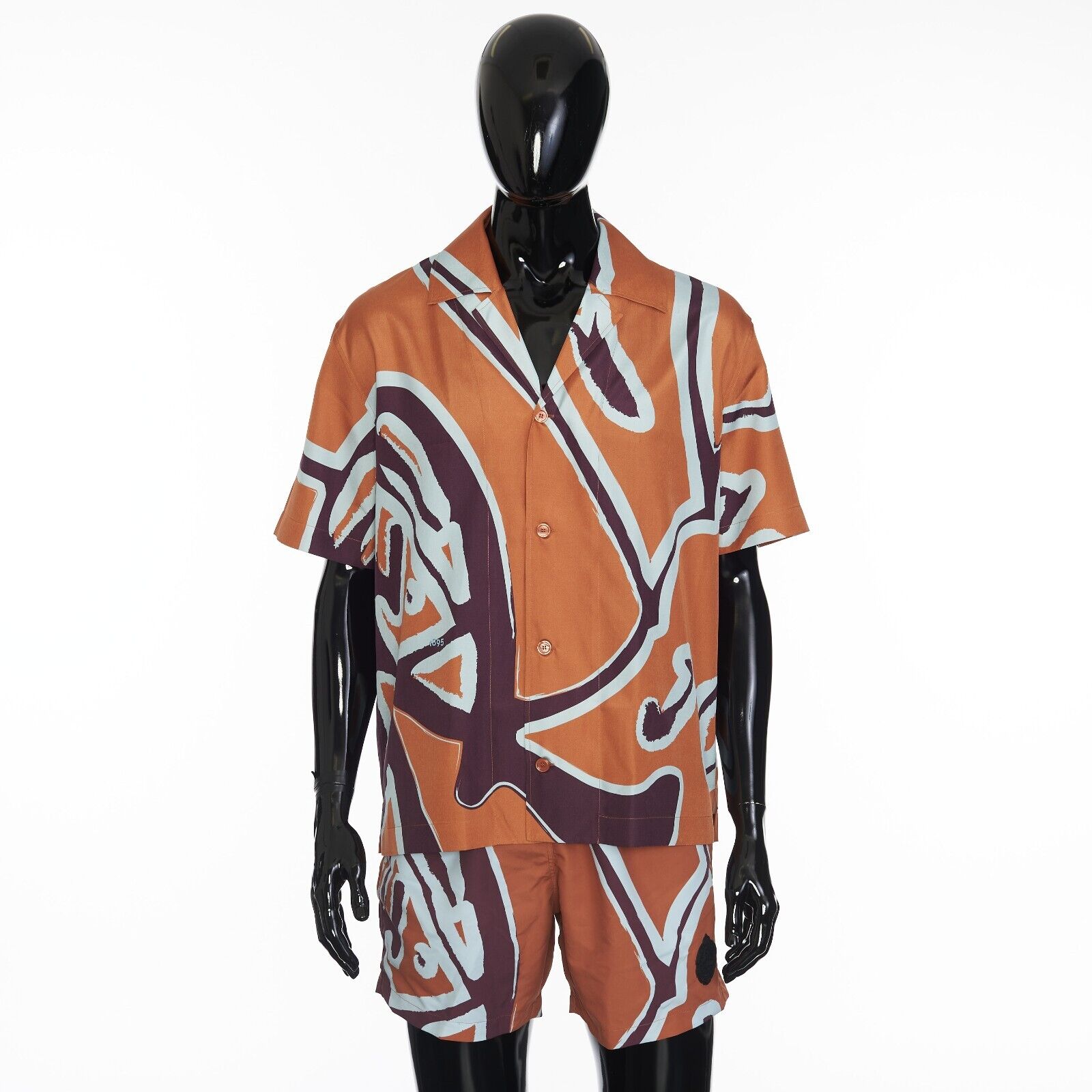 BERLUTI 1290$ Mulberry Silk Hawaiian Shirt - Short Sleeve, Giant Scritto Logo