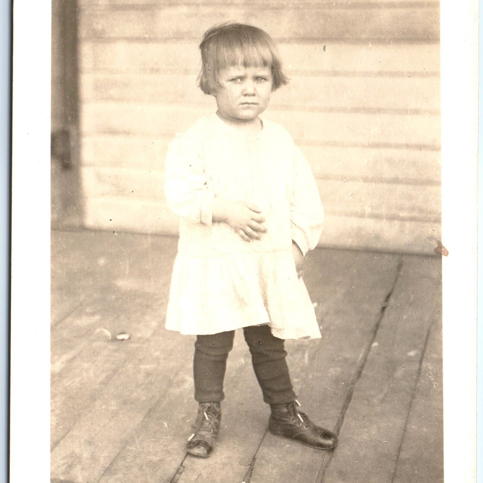 ID\'d c1910s Cute Mad Little Girl RPPC Unhappy Child Kid Photo Mabel Hubler A156
