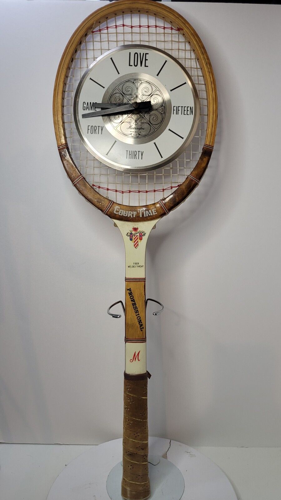 Vintage Court Time Mastercrafters Wooden Tennis Racket Clock Untested Nice