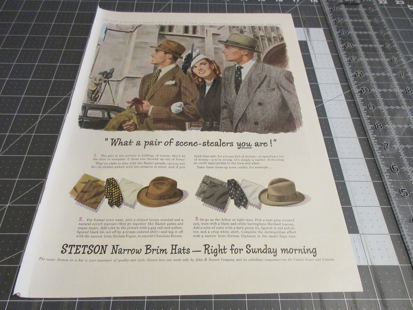 1947 Stetson Hats Ad Narrow Brim Scene Stealers, Vintage Print Ad