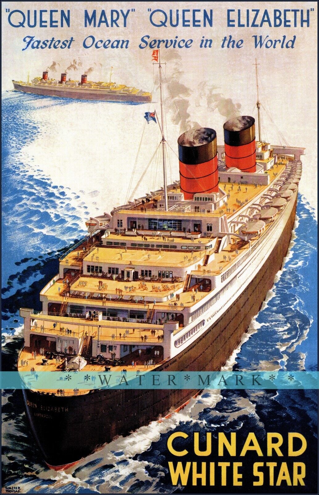 Cunard White Star 1947 Ocean Liners Vintage Poster Print Retro Style Travel Art